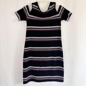 White House Black Market Women Black & Pink Sheath Dress with Cold Shoulder - XS